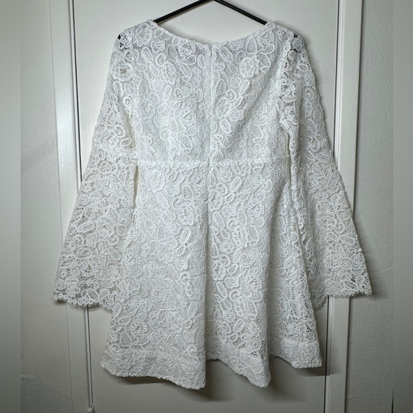 NWT STAUD Beth White Floral Guipure Lace Retro Flare Sleeve Square Neck Dress 4 - Picture 12 of 17